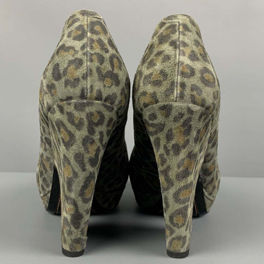 DRIES VAN NOTEN Moss Brown Suede Animal Print Platform Pumps - Picture 5 of 9